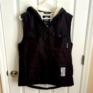 Ecko Unltd.‎ Black Puffer Vest Sherpa Lined Hooded Sleeveless Jacket